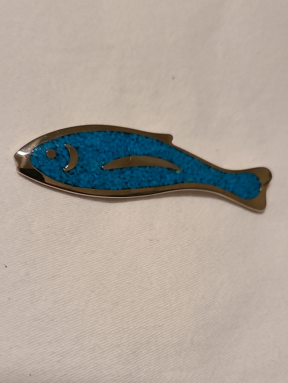 Vintage Trifari Fish Dolfin Brooch Pin Tyrquoise Silver Tone Casuals
